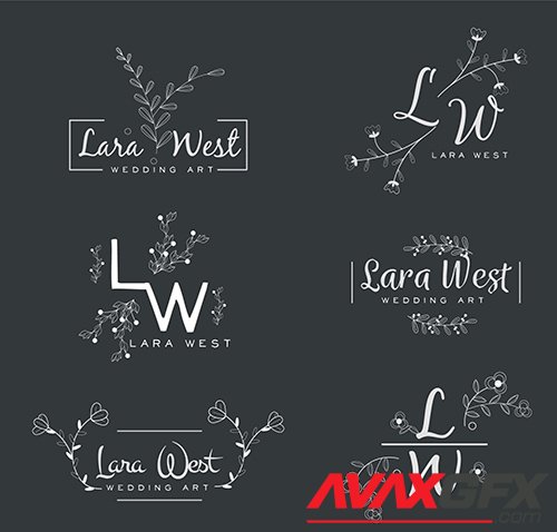 Set of vector wedding florist logos