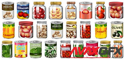 Set of different canned food jars