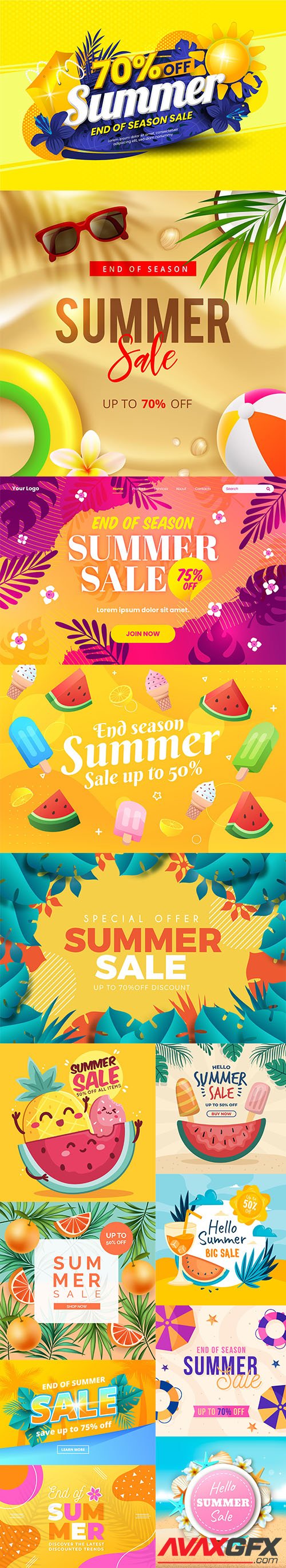 Colorful summer sale backgrounds set