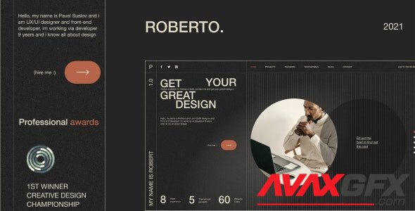 ThemeForest - Roberto. v1.0.0 - Onepage Horizontal Personal CV/Resume HTML Template - 31793749