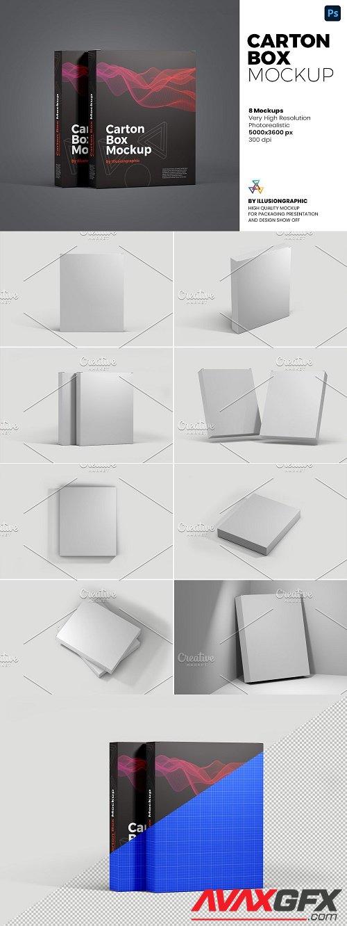 Carton Box Mockup - 8 Views - 6102134