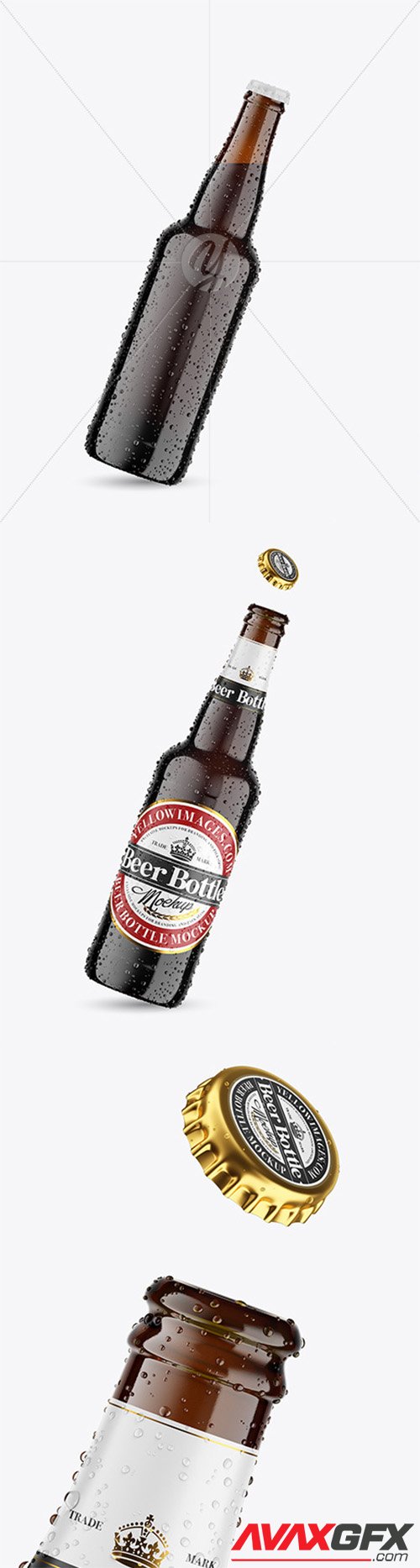 Amber Glass Dark Beer Bottle w/ Condensation Mockup 78723 TIF
