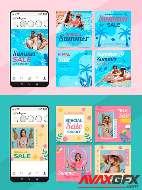 Summer sales social media posts set