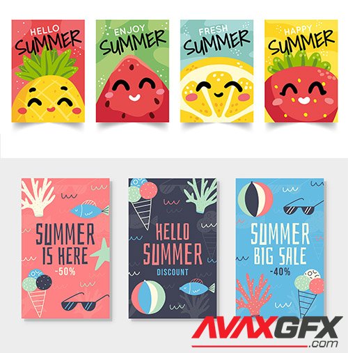 Hand-drawn summer cards collection