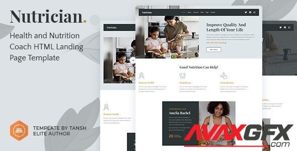 ThemeForest - Nutrician v1.0 - Health and Nutrition Coach Feminine HTML Landing Page Template - 31821438