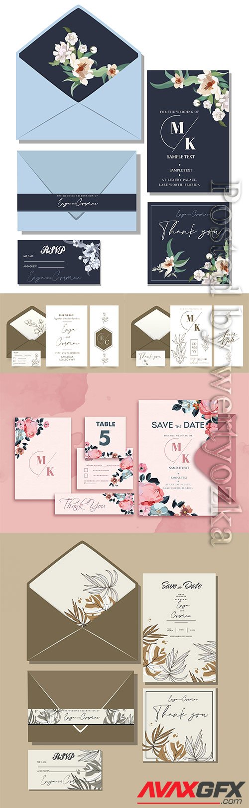 Wedding elegant invitation cards in vector