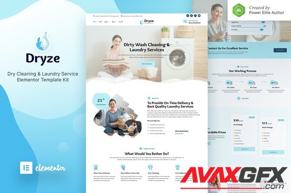 ThemeForest - Dryze v1.0.0 - Dry Cleaning & Laundry Service Elementor Template Kit - 31890146