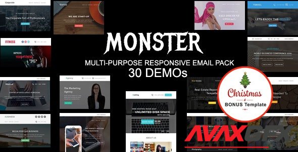 ThemeForest - MONSTER v1.0 - Multipurpose Responsive Email Pack with online Stampready & Mailchimp Builders Access (Update: 25 March 21) - 16687540