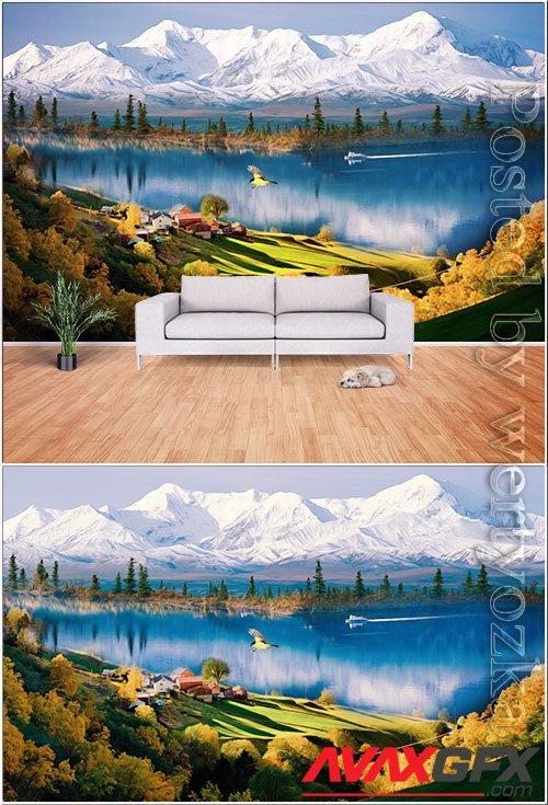 Modern landscape realistic oil painting style living room wall