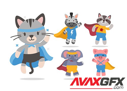 Bundle cute animal cartoon with super hero characters collection