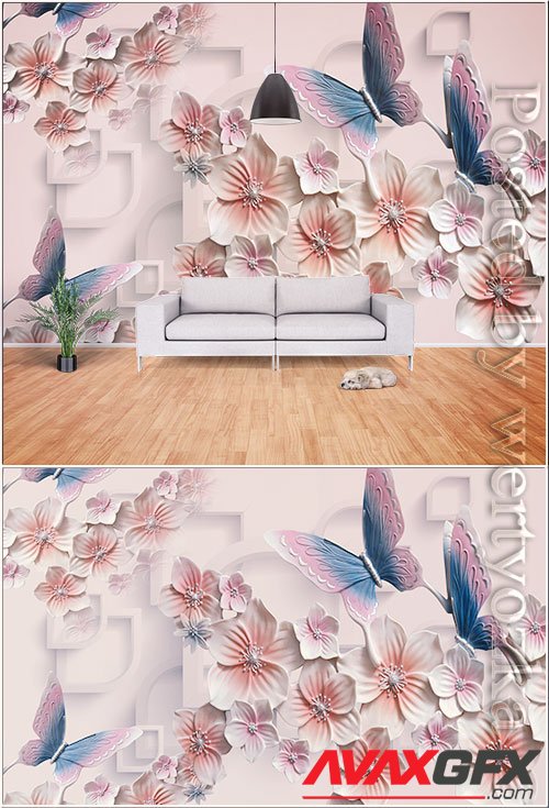 3d butterfly and flower tv background wall
