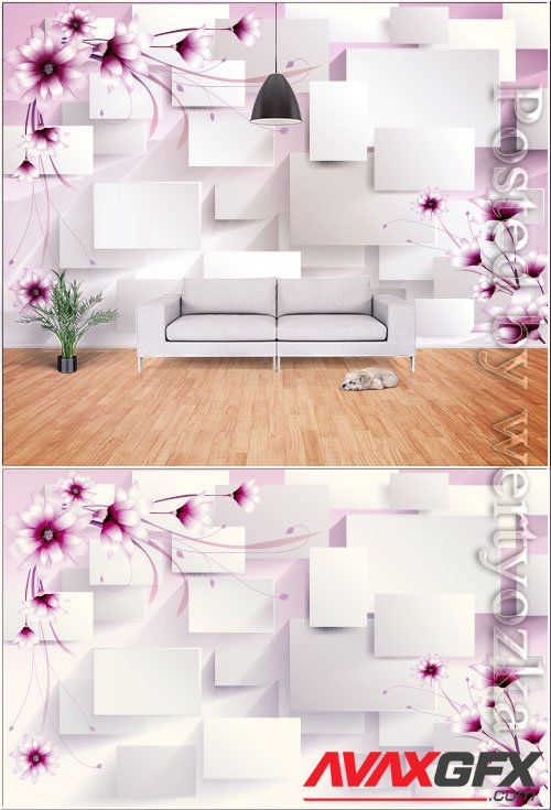 Romantic 3d stereo flowers geometric lines flowers tv background wall