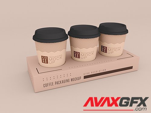 Disposable coffee cup with box psd mockup