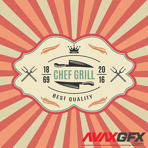 Big retro bbq label with chief grill best quality