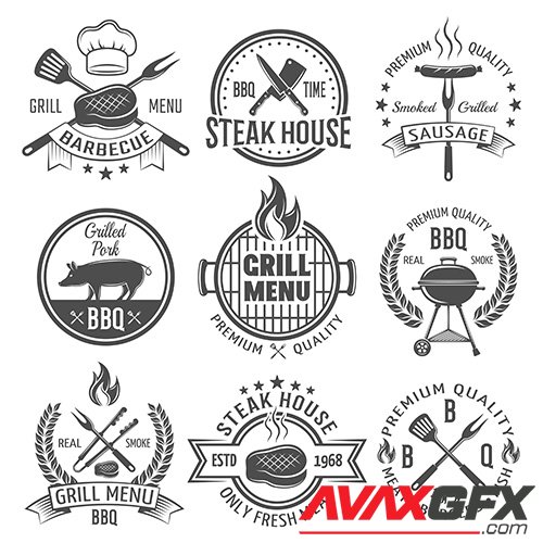 Bbq graphic flat emblems