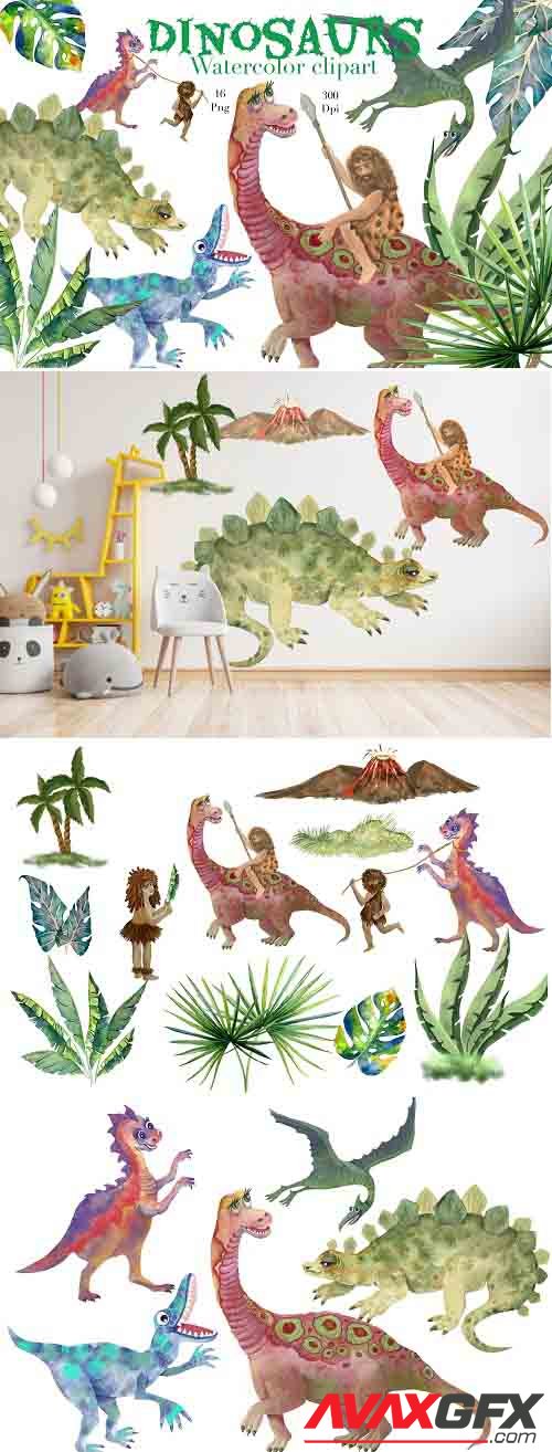 Dinosaurs watercolor clipart,png, Children's room decor  - 1286223
