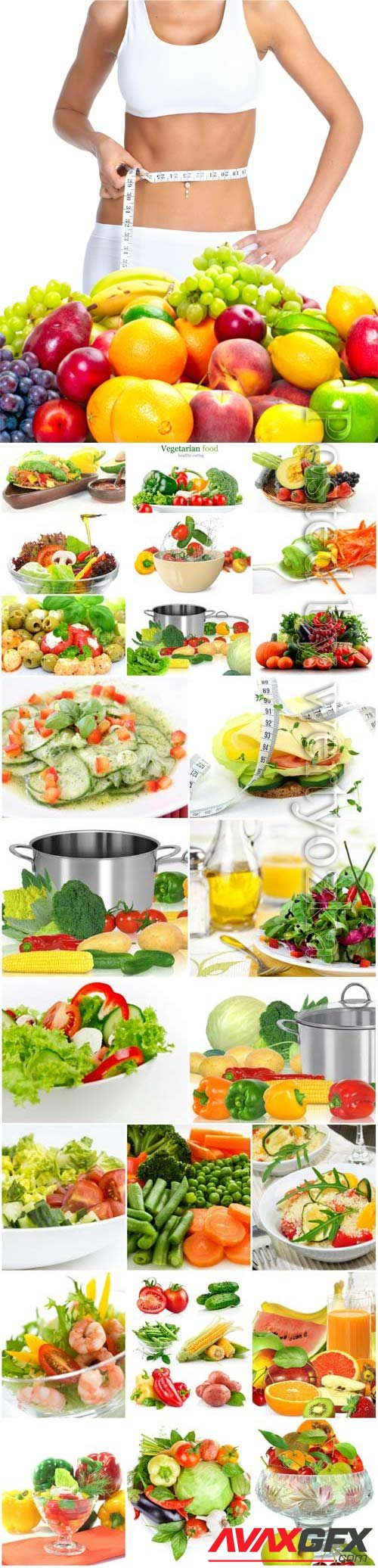 Healthy food, fresh vegetables and fruits stock photo