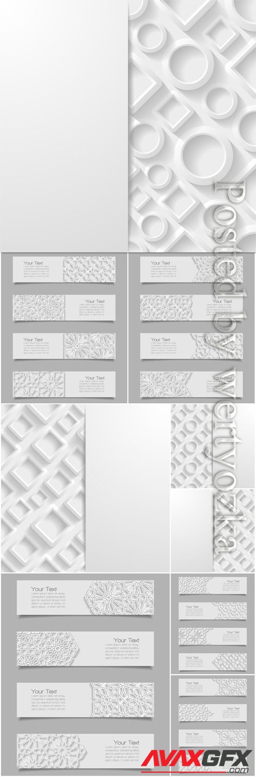White banners and backgrounds with abstract patterns in vector