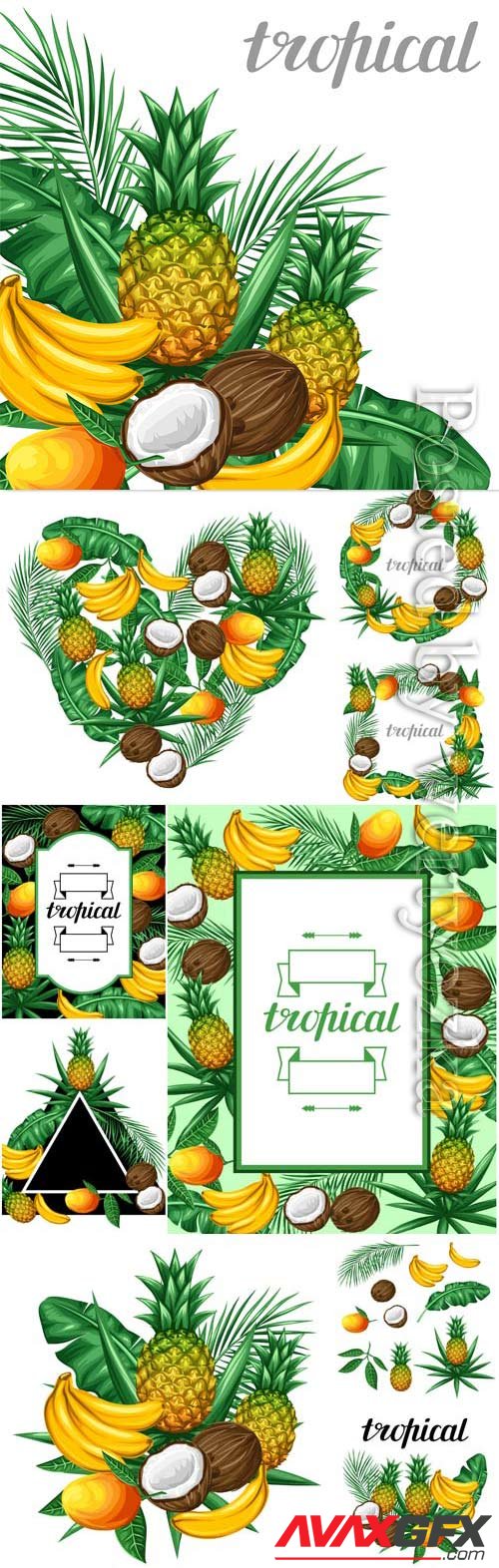 Tropical fruits in vector