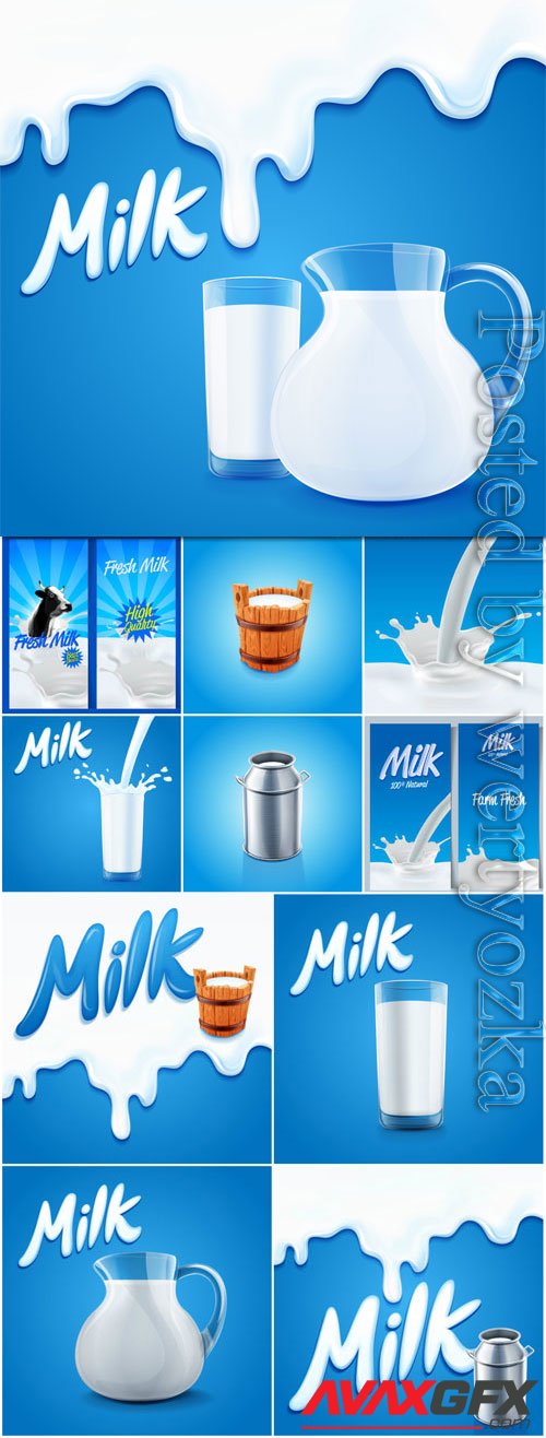 Milk backgrounds and banners in vector