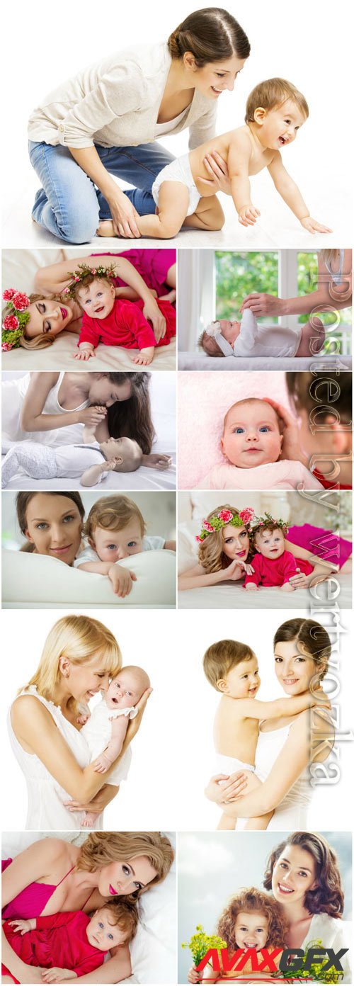 Little children with mothers stock photo