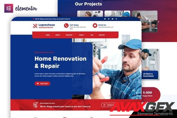 ThemeForest - Leprechaun v1.0.0 - Home Repair Elementor Template Kit - 32050604