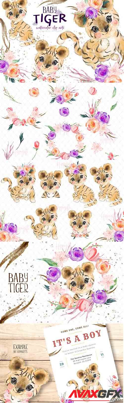 Baby tiger watercolor clip art - 6114179