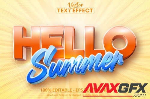 Hello Summer Text Effect, cartoon style editable text effect