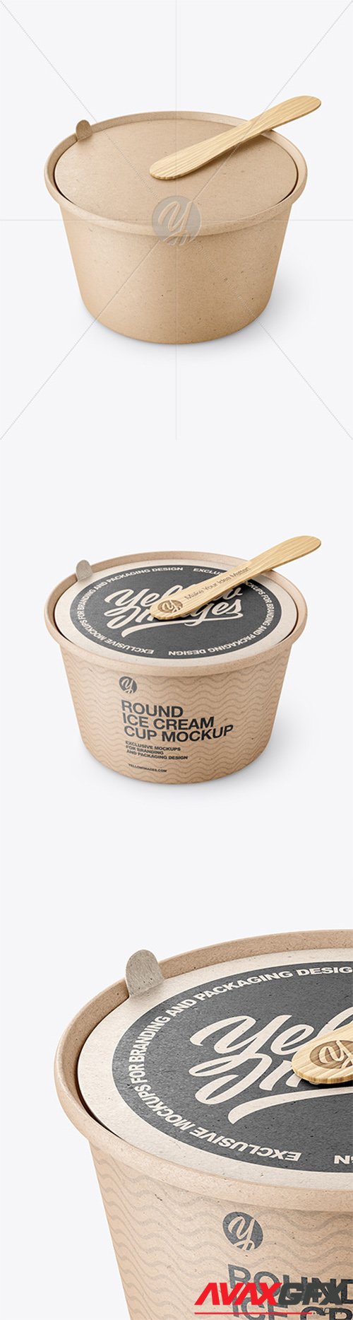 Ice Cream Kraft Paper Cup With Wooden Stick Mockup 81848