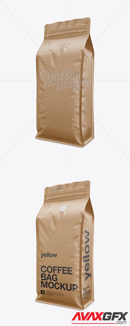 Kraft Paper Coffee Bag Mockup / Front 3/4 View 10985