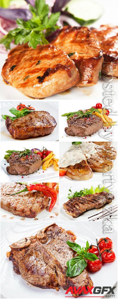 Grilled meat with vegetables stock photo