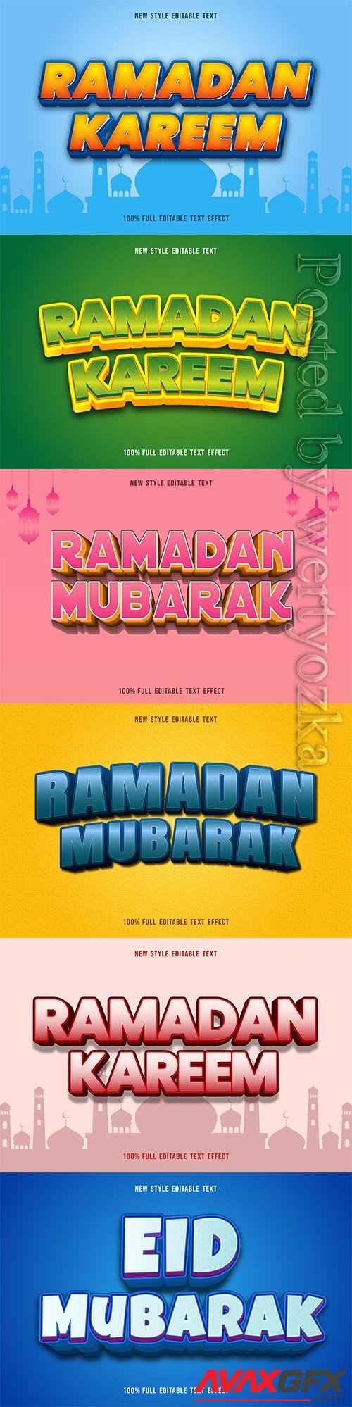 Ramadan kareem, eid mubarak vector text effect vol 5