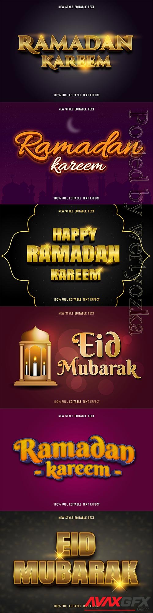 Ramadan kareem, eid mubarak vector text effect vol 6