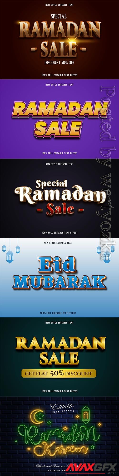 Ramadan kareem sale, eid mubarak vector text effect