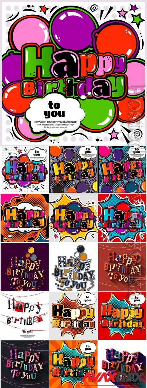 Happy birthday comic style in vector