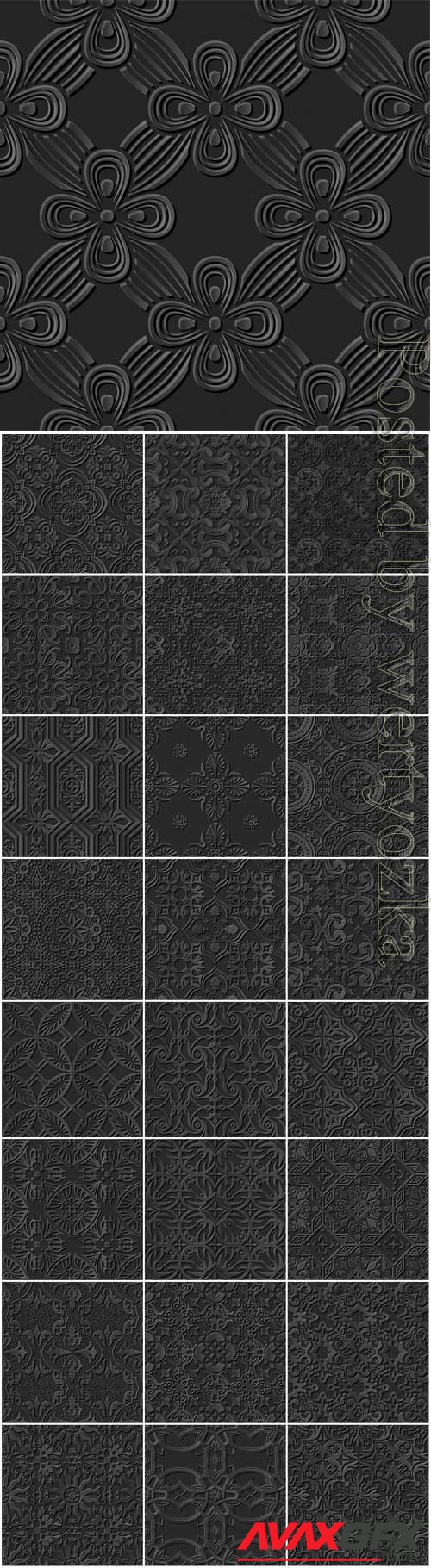 Black backgrounds with 3d patterns in vector