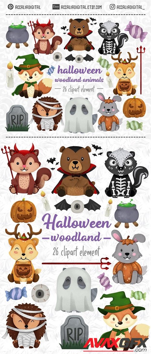 Halloween Woodland Animals Clipart Set 1