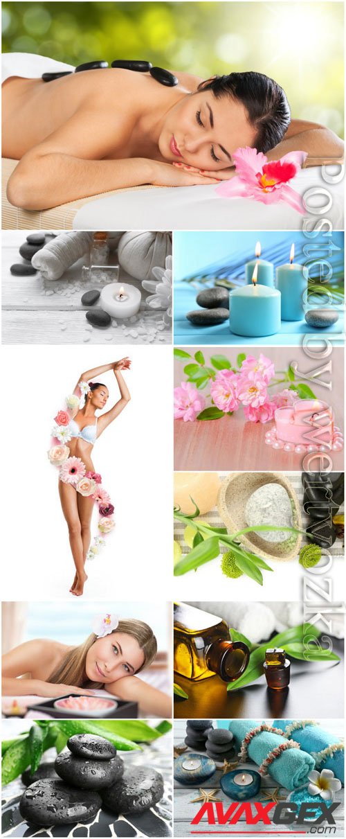 Spa composition, beautiful girls stock photo