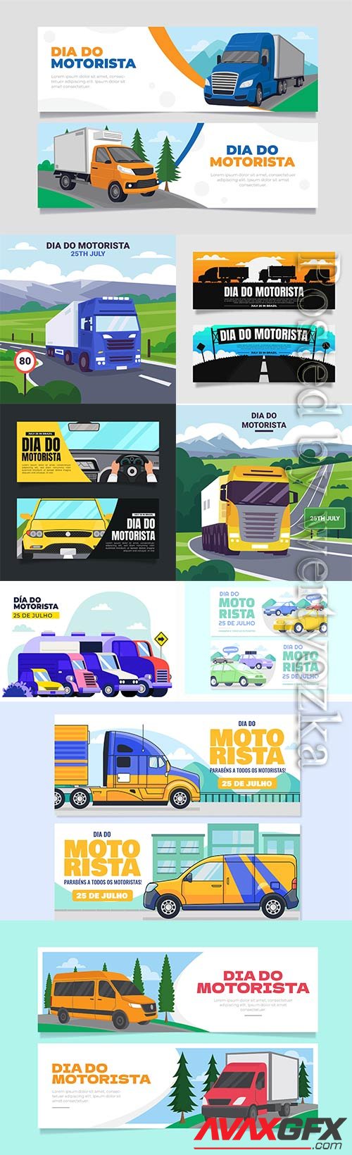 Dia do motorista banners vector set