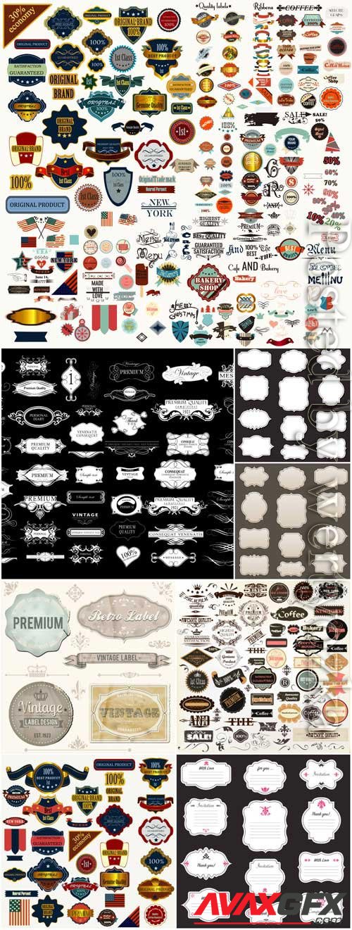 Stickers and labels, vintage frames in vector