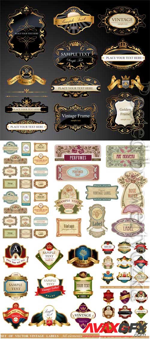 Labels and badges in vintage style in vector