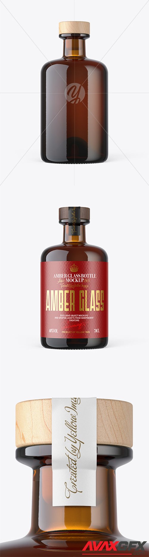 Amber Glass Bottle with Wooden Cap Mockup 79768