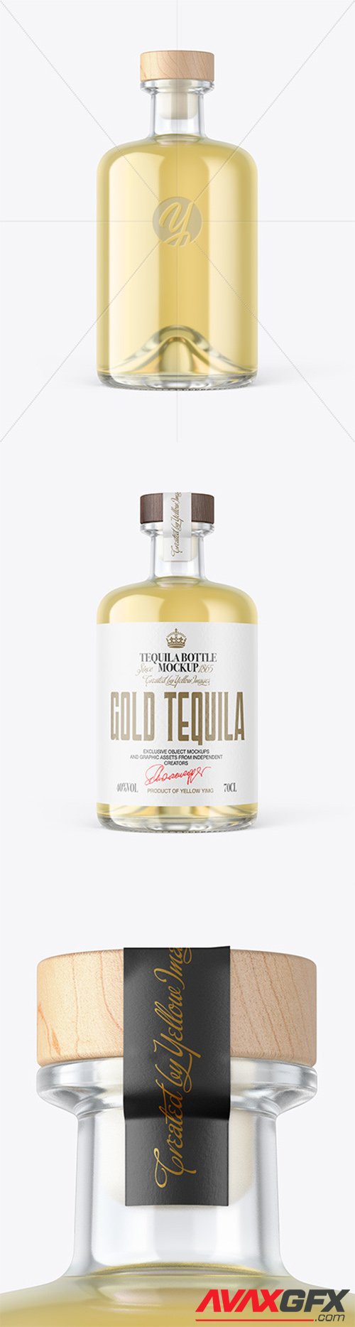 Gold Tequila Bottle with Wooden Cap Mockup 79841