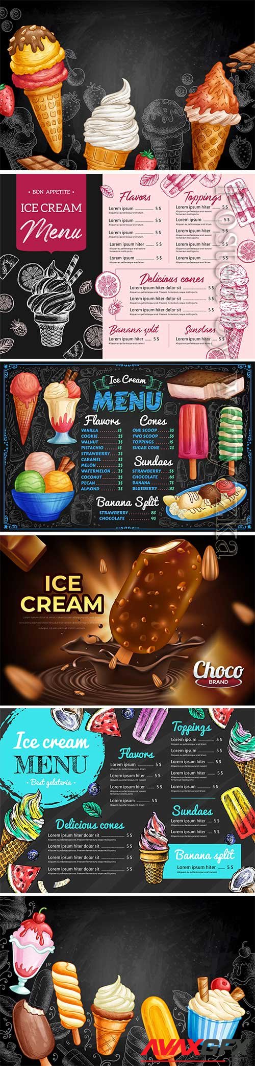 Hand drawn style ice cream blackboard vector background