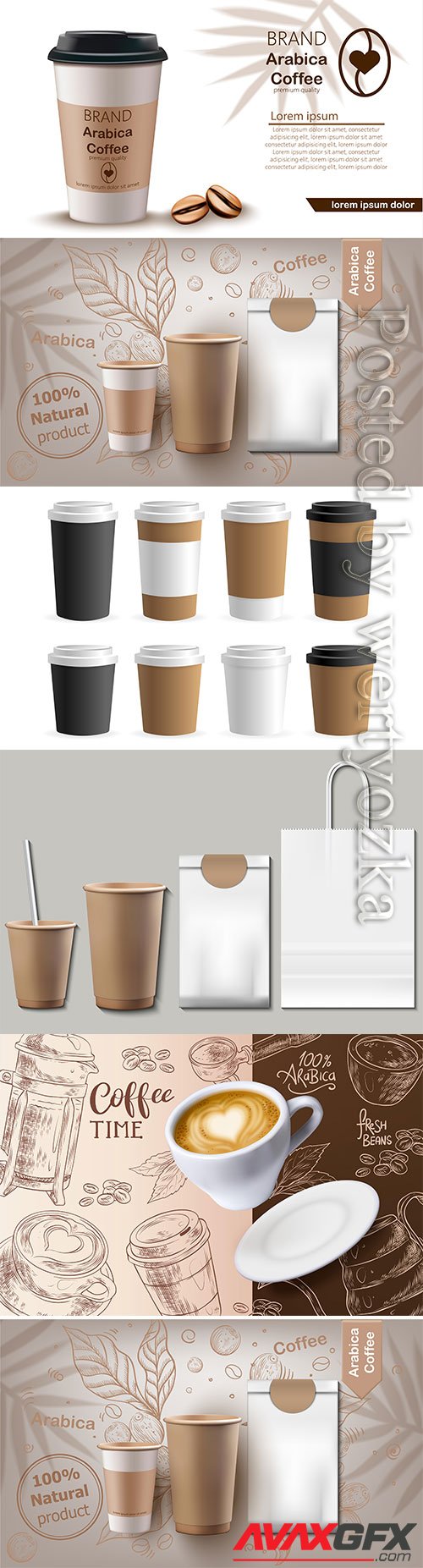 Coffee cups and pack set realistic