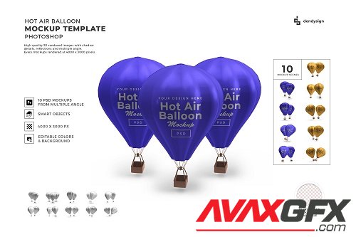 Hot Air Balloon 3D Mockup Template Bundle - 1388592