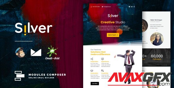 ThemeForest - Silver v1.0 - Responsive Email Template for Agencies, Startups & Creative Teams with Online Builder - 32256395