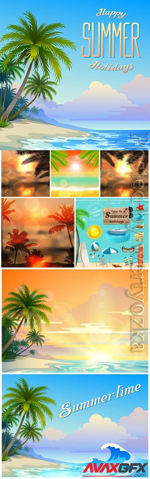 Summer backgrounds, palms and sea in vector