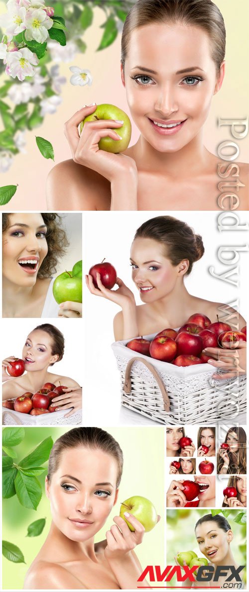 Girls with apples stock photo