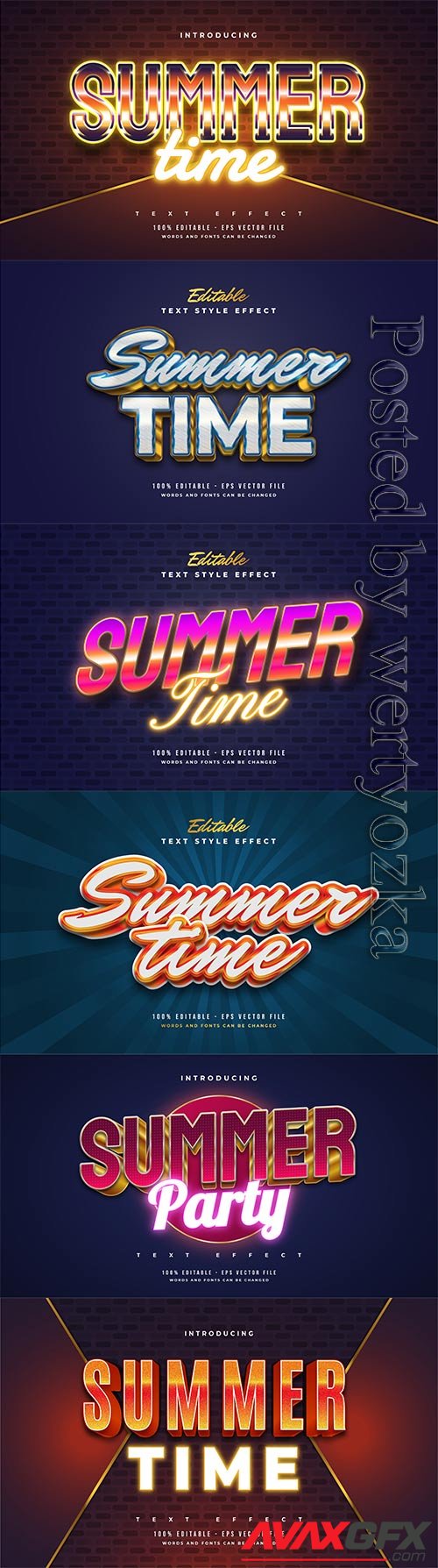 Summer time text with cartoon style editable vector text effect